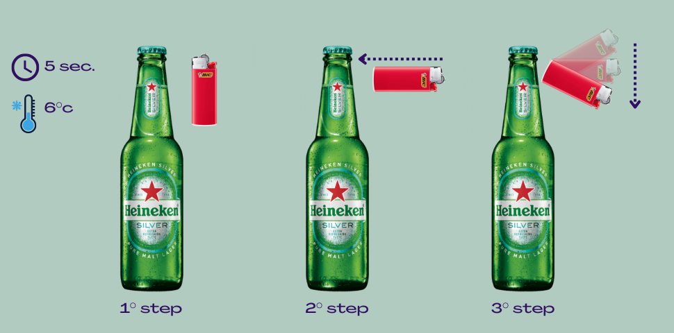 bottiglie di Heineken con accendini rossi 
